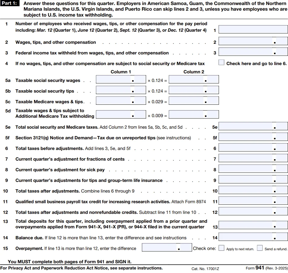 Revised Form 941 - Part 1